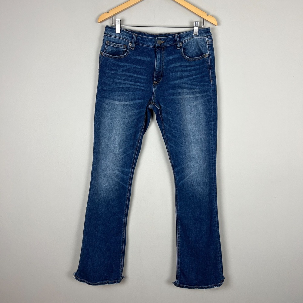 Miss Me Boot Jeans Womens 32 Blue Medium Wash Stretch Denim Whiskering NO‎ Bling